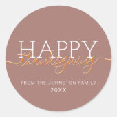 Lichtbruine Happy Thanksgiving Ronde Sticker (Voorkant)