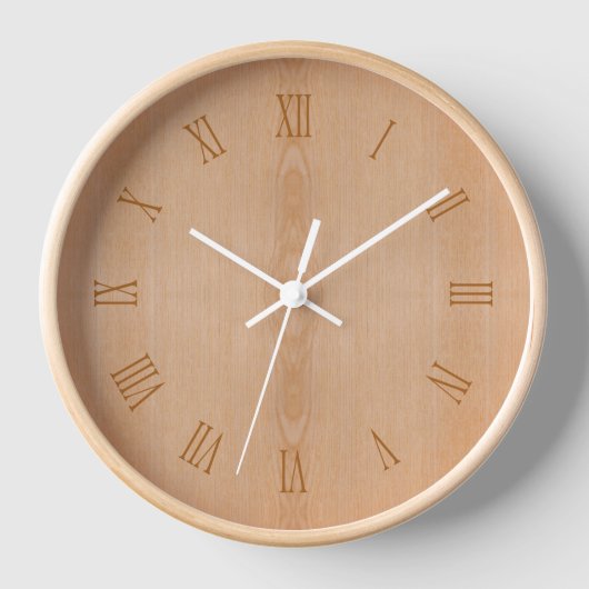 Lichtbruine houtkorrel met roman-getallen, klok (Voorkant)