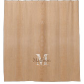 Lichtbruine houtnerf Custom Monogram Douchegordijn (Voorkant)