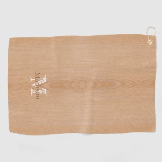 Lichtbruine houtnerf Custom Monogram Golfhanddoek (Horizontaal)