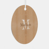 Lichtbruine houtnerf Custom Monogram Metalen Ornament (Voorkant Rechts)