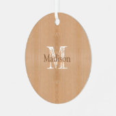 Lichtbruine houtnerf Custom Monogram Metalen Ornament (Voorkant links)