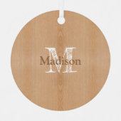 Lichtbruine houtnerf Custom Monogram Metalen Ornament (Voorkant)
