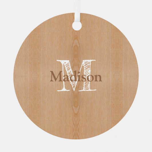 Lichtbruine houtnerf Custom Monogram Metalen Ornament (Voorkant)