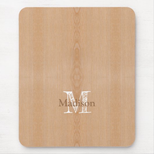 Lichtbruine houtnerf Custom Monogram Muismat (Voorkant)
