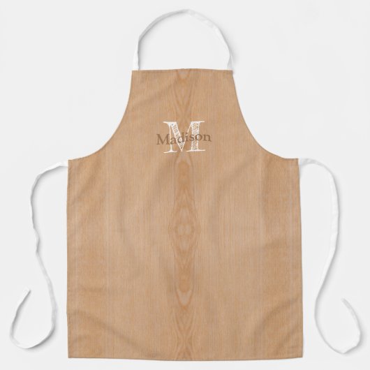 Lichtbruine houtnerf Custom Monogram Schort (Voorkant)