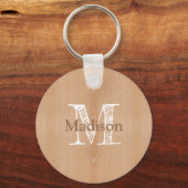 Lichtbruine houtnerf Custom Monogram Sleutelhanger (Voorkant)
