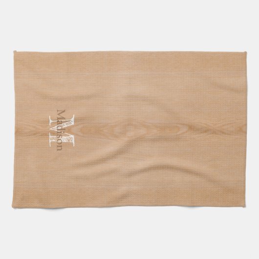 Lichtbruine houtnerf Custom Monogram Theedoek (Horizontaal)