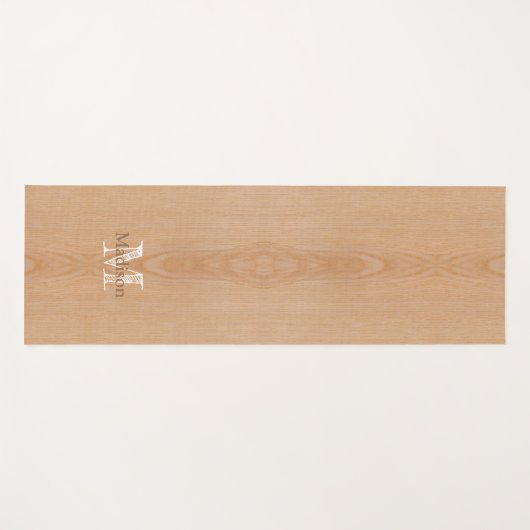 Lichtbruine houtnerf Custom Monogram Yogamat (Voorkant (horizontaal))