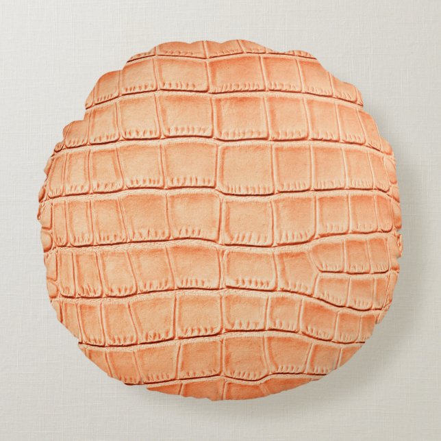 Lichtbruine krokodilledertextuur rond kussen (Voorkant)
