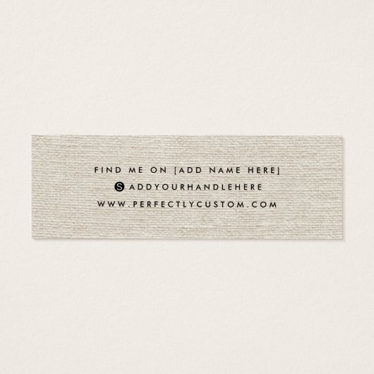 Lichtbruine linnen logo-achterringingskaart mini visitekaartjes (Achterkant)