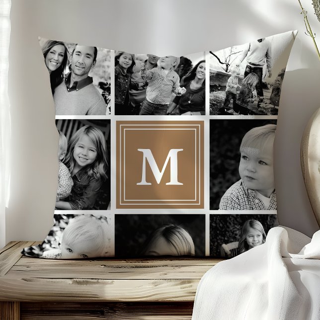 Lichtbruine Monogram Familie Fotocollage Kussen (Creator heeft geüpload)