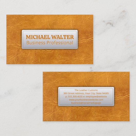 Lichtbruine versleten lederen achtergrond visitekaartje (Voorkant / Achterkant)