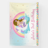 Lichtbruine Zeemeermin Eenhoorn Zwembad Verjaardag Spandoek (Verticaal)