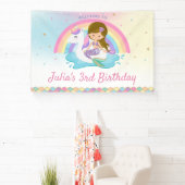 Lichtbruine Zeemeermin Eenhoorn Zwembad Verjaardag Spandoek (Insitu)