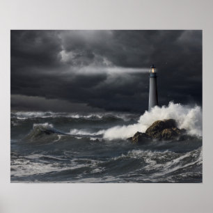 Lichtbundel in de Stormy Ocean Poster