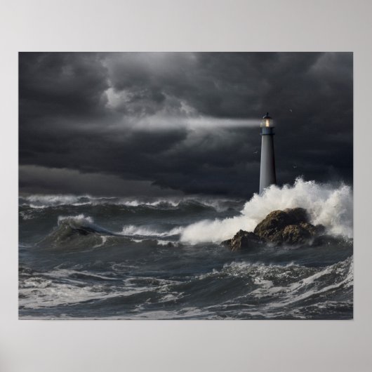 Lichtbundel in de Stormy Ocean Poster (Voorkant)