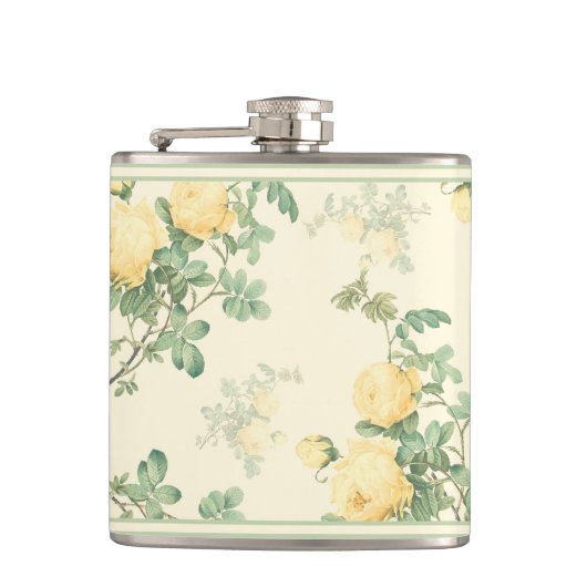 Lichtdoorbloem gele roze bloemen heupfles (Voorkant)