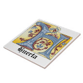 Lichtdoorlatende middeleeuwse blauw en rode ijshee tegeltje (Zijkant)