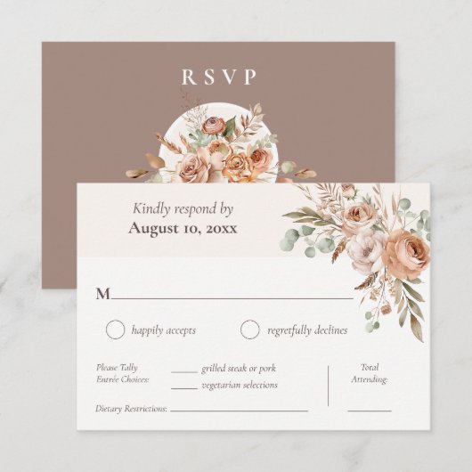 Lichte Aarde Tone Bloemen Boho Diner Keuze Trouwen RSVP Kaartje (Voorkant / Achterkant)