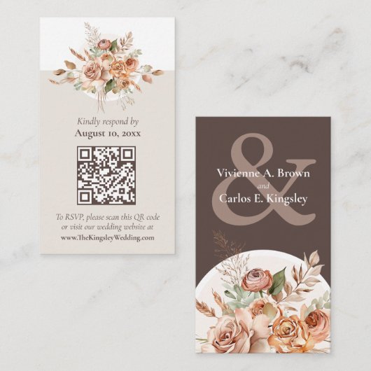 Lichte Aarde Tone Bloemen Boho Huwelijk RSVP QR Ka Visitekaartje (Voorkant / Achterkant)
