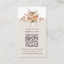 Lichte Aarde Tone Bloemen Boho Huwelijk RSVP QR Ka Visitekaartje