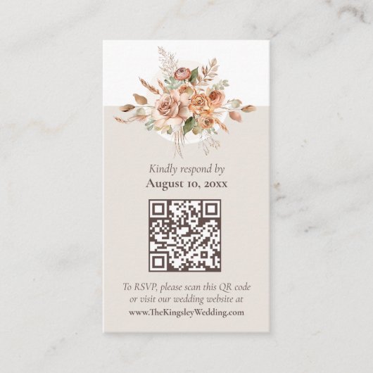 Lichte Aarde Tone Bloemen Boho Huwelijk RSVP QR Ka Visitekaartje (Voorkant)