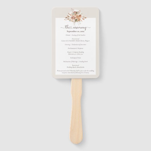 Lichte Aardetoon Bloem Bruiloftsprogramma / Feest Handwaaier (Voorkant)
