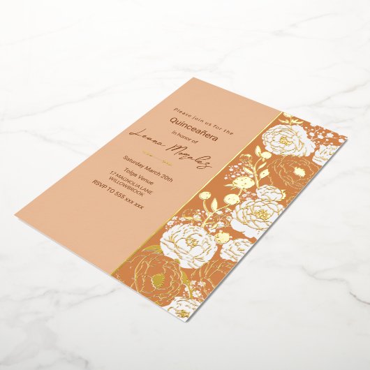 Lichte abrikoos Quinceañera Folie Uitnodiging (Gedraaid)