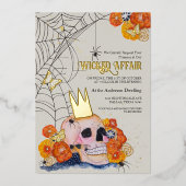 Lichte Academia Bloemen Halloween Skull Crown Spid Folie Uitnodiging (Voorkant)