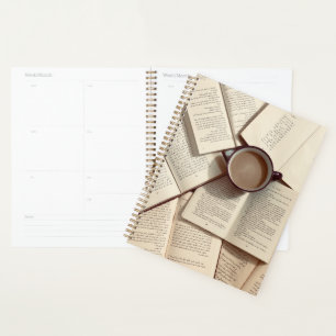 Lichte Academia Esthetische koffie en boeken Planner
