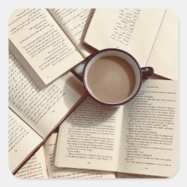 Lichte Academia Esthetische koffie en boeken Vierkante Sticker