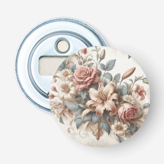 Lichte Antiek bloemen perfectie Button Flesopener (Voorkant)