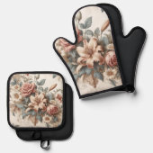 Lichte Antiek bloemen perfectie Ovenwant & Pannenlap Set (Voorkant / Achterkant)