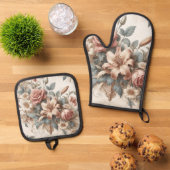 Lichte Antiek bloemen perfectie Ovenwant & Pannenlap Set (Top down)