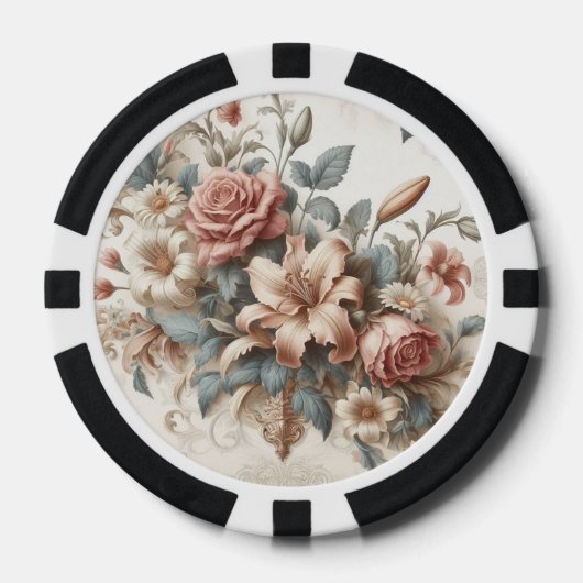 Lichte Antiek bloemen perfectie Poker Chips (Voorkant)