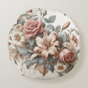 Lichte Antiek bloemen perfectie Rond Kussen