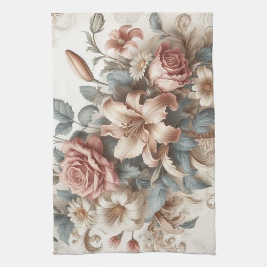 Lichte Antiek bloemen perfectie Theedoek (Verticaal)