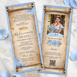 Lichte Baby Blauw Goud Quince Scroll Invitation Ka Kaart
