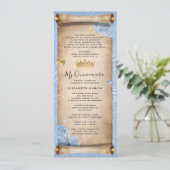 Lichte Baby Blauw Goud Quince Scroll Invitation Ka Kaart (Staand voorkant)