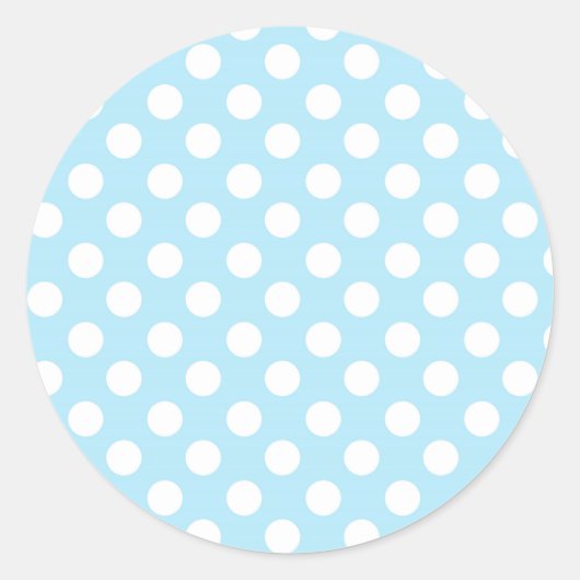 Lichte babyblauwe & witte polka-stippen verjaardag ronde sticker (Voorkant)