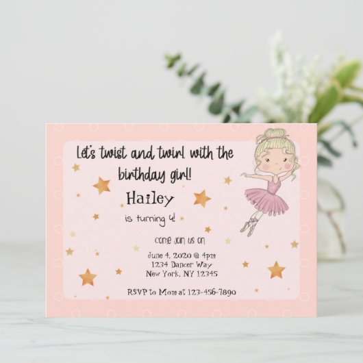 Lichte Ballerina Party Uitnodiging (Staand voorkant)