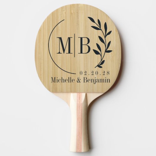 Lichte Bamboe Blad Trouw Monogram Tafeltennisbatje (Achterkant)