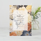 Lichte Beige en Champagner Bloemige Bruiloft Kaart (Staand voorkant)