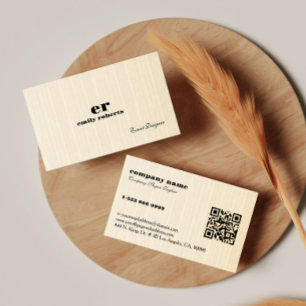 Lichte Beige Jute Linnen QR Code Zakelijke Kaart Visitekaartje