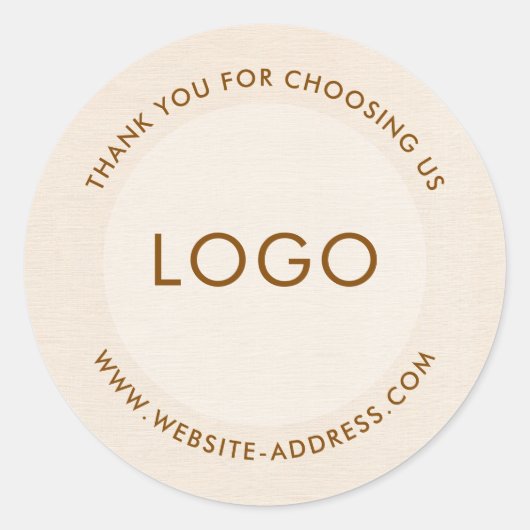Lichte beige linnen textuur gepersonaliseerde teks ronde sticker (Voorkant)