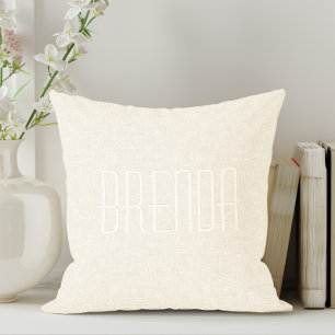 Lichte Beige Linnen Textuur Monogram Kussen