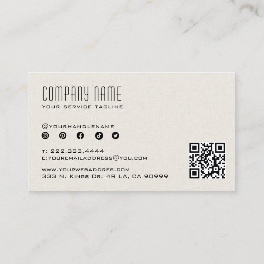 Lichte beige linnen textuur QR-code Visitekaartje (Achterkant)