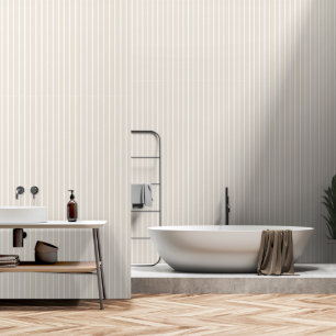 Lichte beige twee inch brede slagerstreep behang