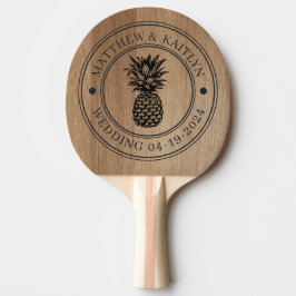 Lichte berkenhouten ananas bruiloftskam & namen tafeltennisbatje